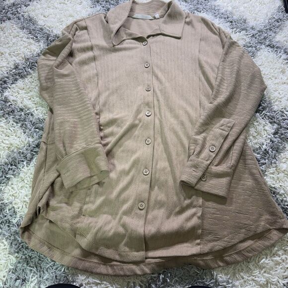 Soft Surroundings Gale Tunic Womens‎ L Khaki Tan Button Front - Picture 1 of 6